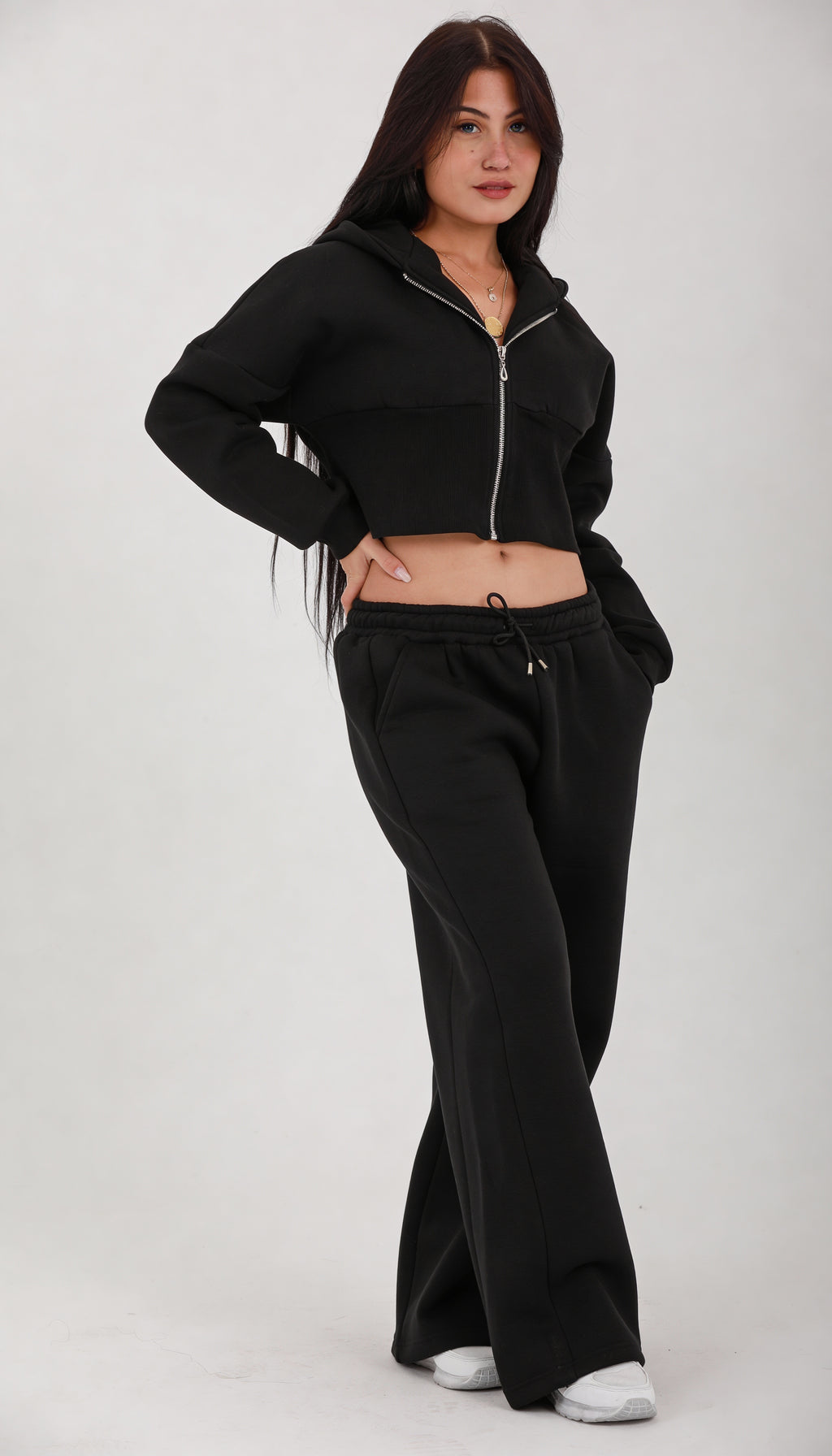 Cropped Zip Hoodie & Regular-Fit Sweatpants Set