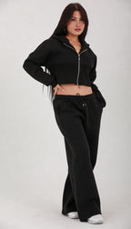 Cropped Zip Hoodie & Regular-Fit Sweatpants Set
