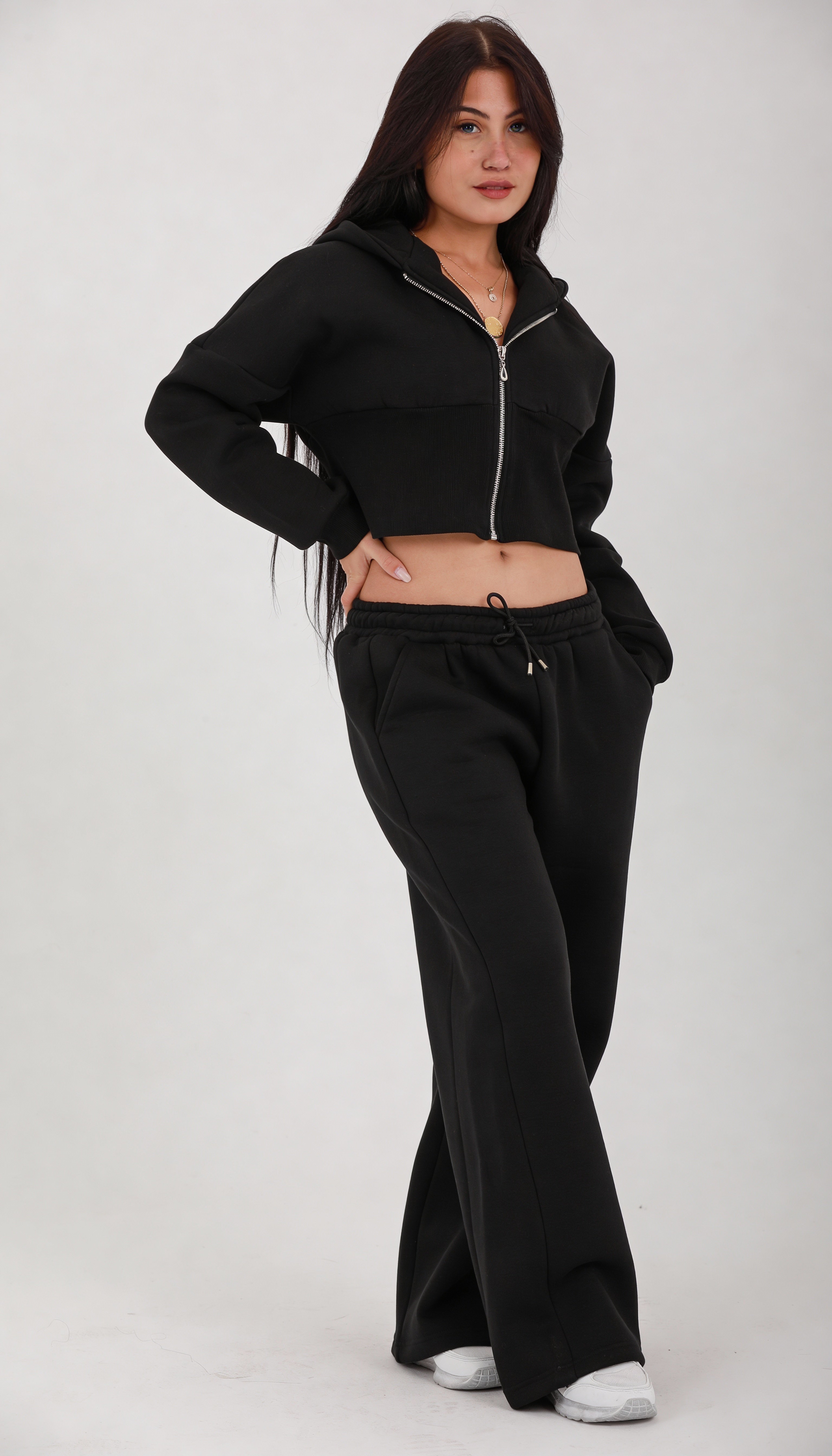 Cropped Zip Hoodie & Regular-Fit Sweatpants Set