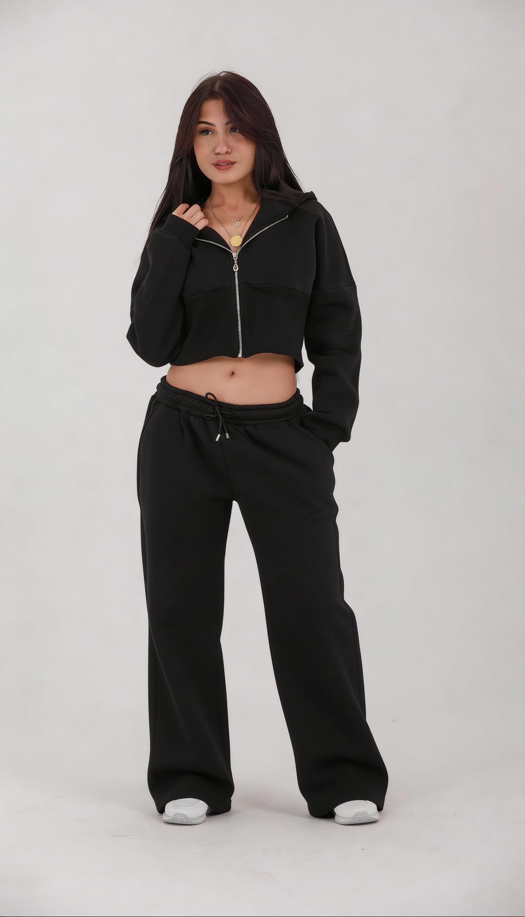Cropped Zip Hoodie & Regular-Fit Sweatpants Set