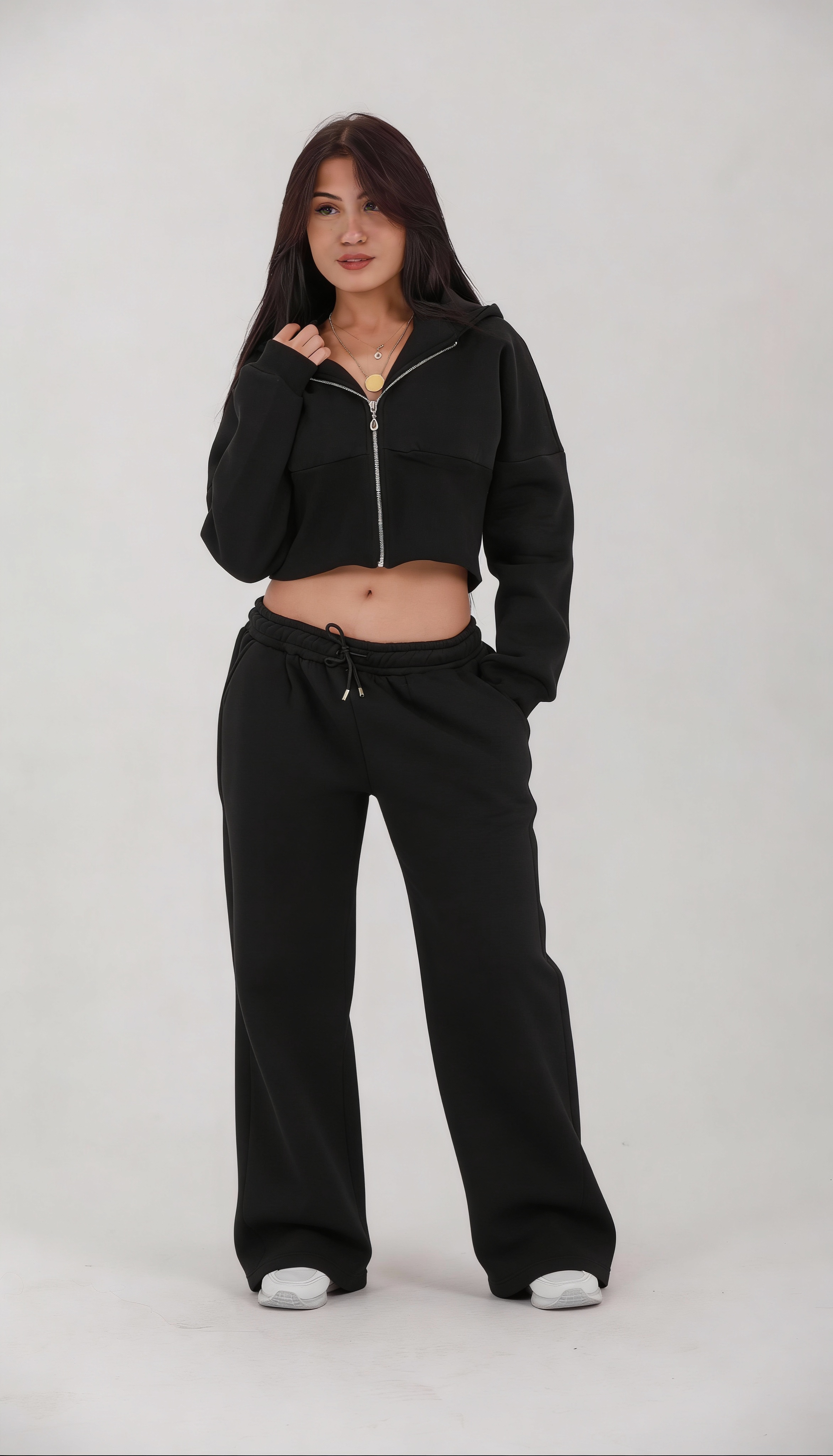 Cropped Zip Hoodie & Regular-Fit Sweatpants Set