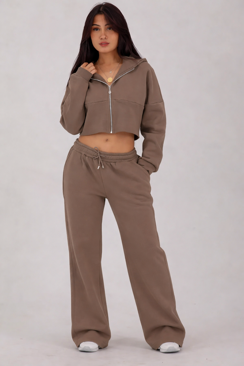 Cropped Zip Hoodie & Regular-Fit Sweatpants Set